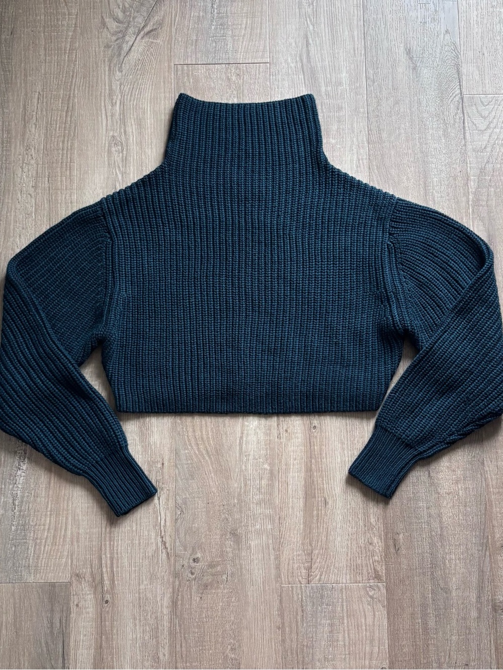 Wilfred Montpellier Cropped Wool Oversized Cowl Neck Sweater in Dark Green